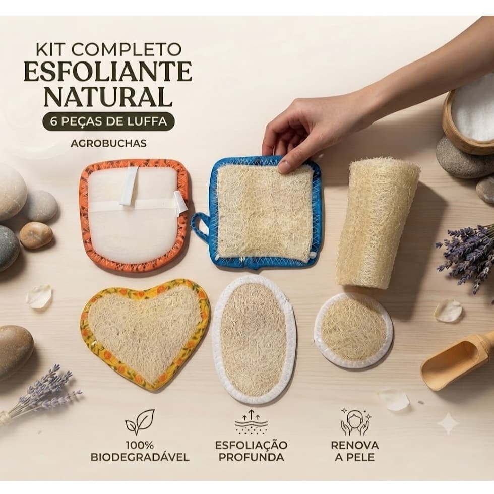 Kit Buchas Vegetal Renovação Corporal - 6 Buchas para Limpeza e Esfoliação