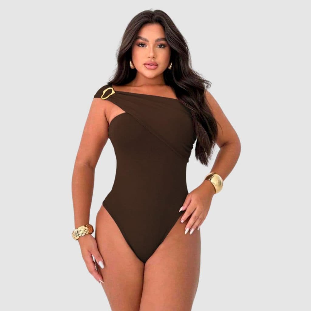 Body Estiloso Feminino Elegante Com Bojo Alça Nula Fivela Orgânica Dourada