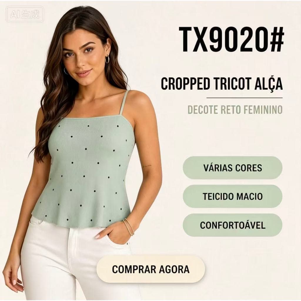 Regata feminina de tricot canelado poá alça fina decote reto casual várias cores modelo TX9020 tamanhos M G GG