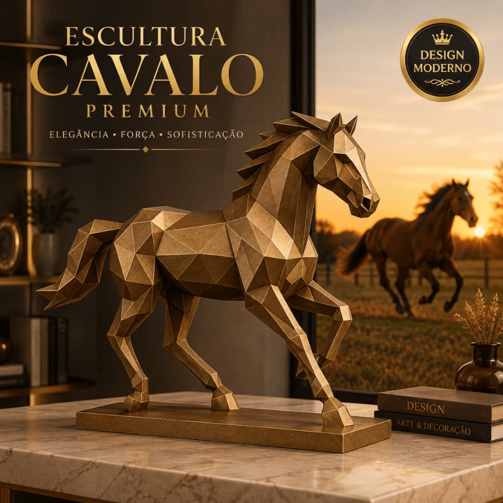 Escultura Cavalo Decorativo Geométrico Moderno Estátua Premium para Sala, Escritório e Decoração Luxo