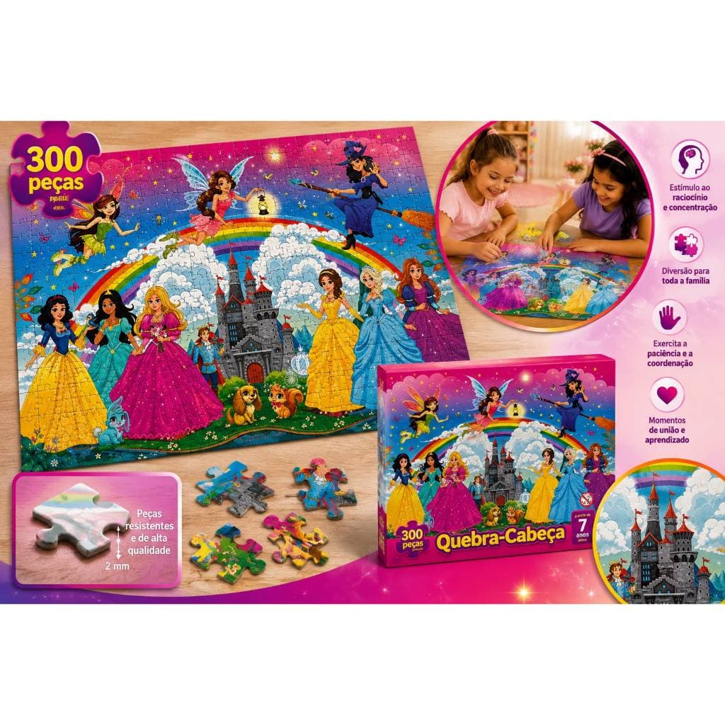 Quebra-Cabeça Princesas 300 Peças Infantil GGB Brinquedos +7 Anos