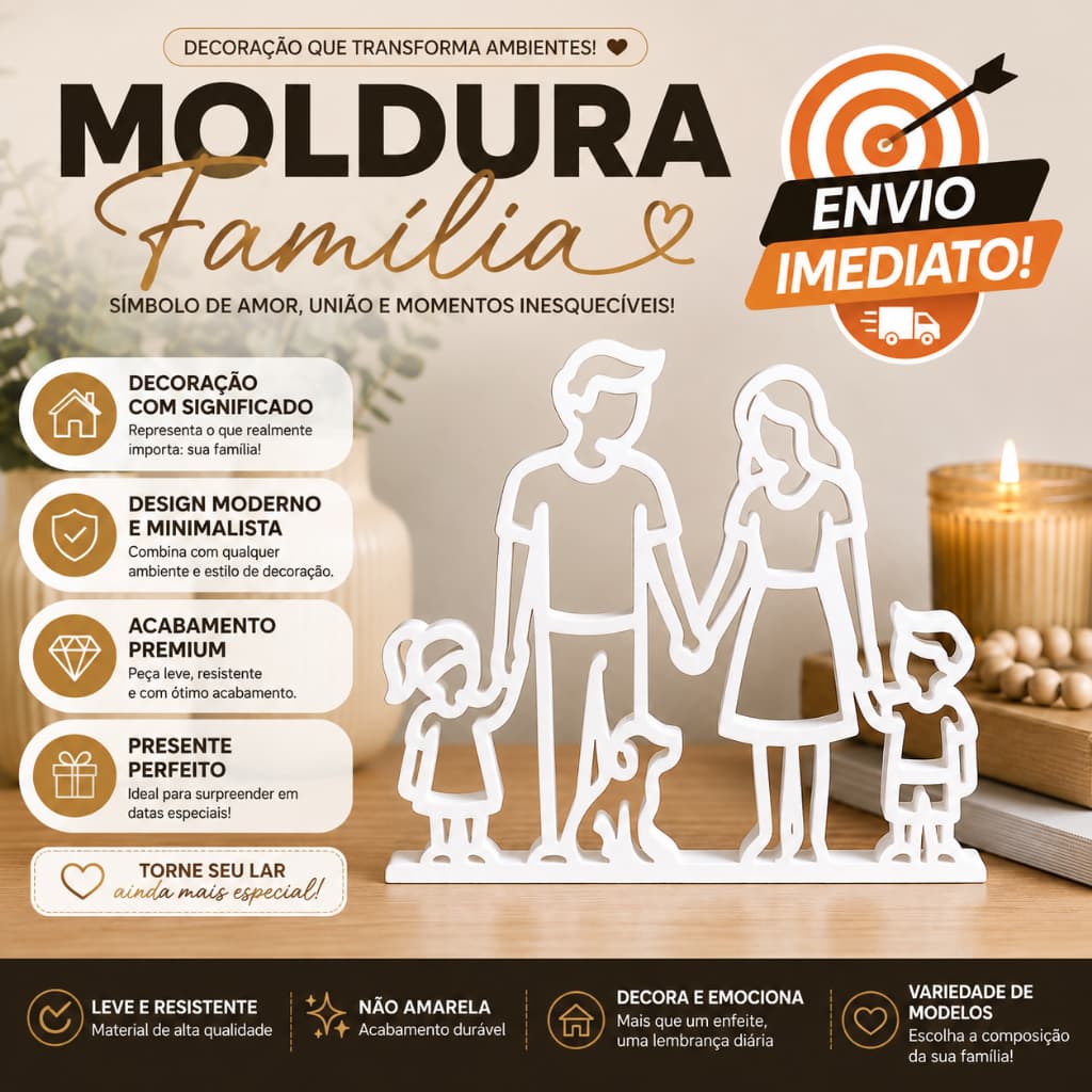 Escultura Família Decorativa Pai Mãe Filha Enfeite de Mesa Sala Aparador Estilo Moderno Minimalista