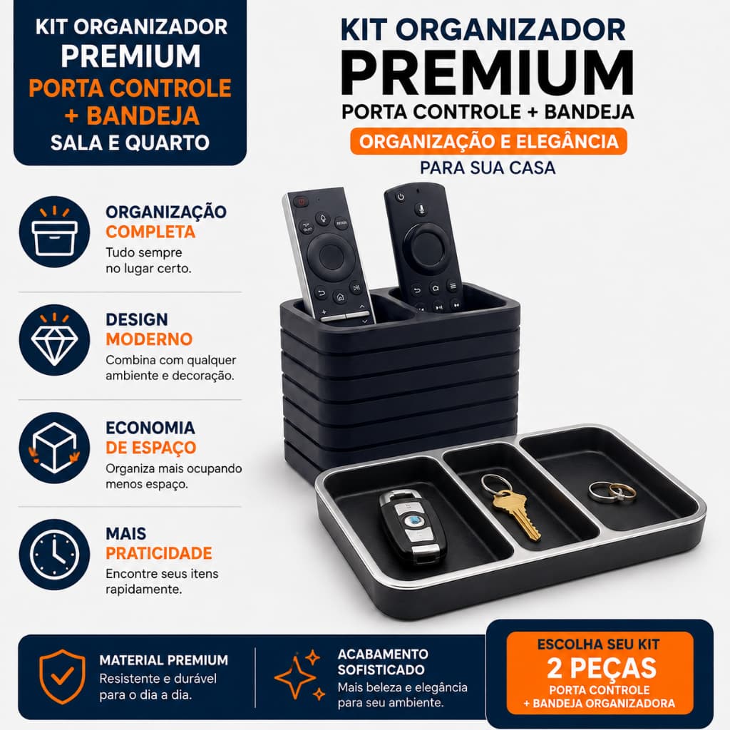 Suporte Organizador para Controle Remoto + Bandeja Organizadora de Mesa Sala Quarto