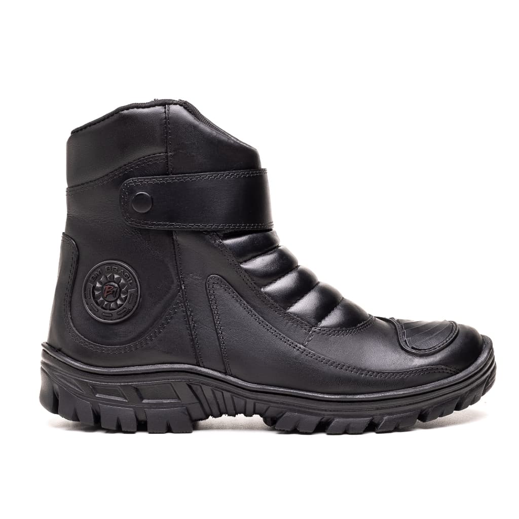 Bota Coturno Motociclista Cano Curto Couro Legítimo Preto Com Zíper Semi-impermeavél Motoqueiro Adventure 5210-01