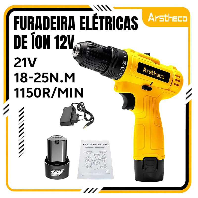 Furadeira Elétricas De Íon 12V Recarregável Portátil Arstheco