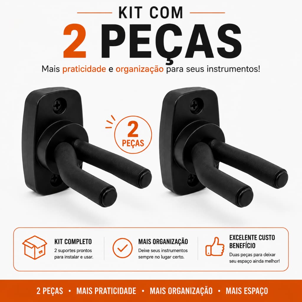 Kit 2 Suportes de Parede para Violão, Guitarra, Baixo, Viola e Ukulele