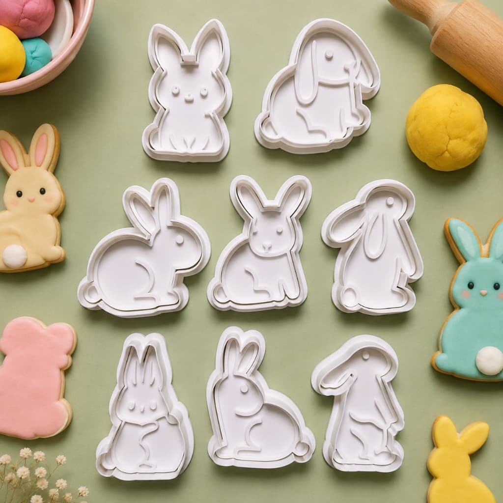 Kit Com 6 Cortadores de Biscoito Coelhos de Páscoa para Massa e Play Doh