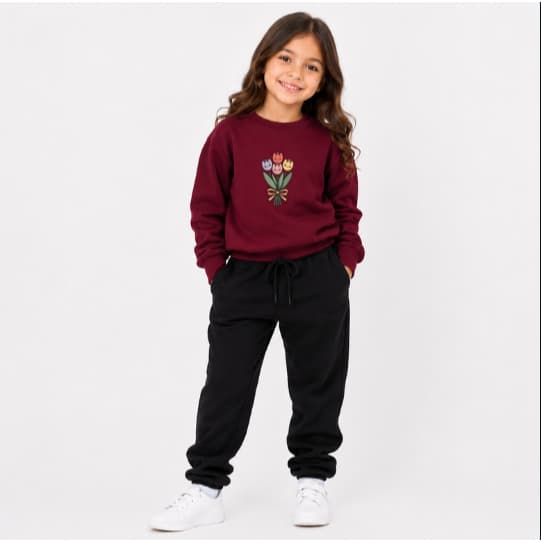 Conjunto Moletom Premium Várias Cores Infantil Estampa Buque de Flores Tulipas Coloridas