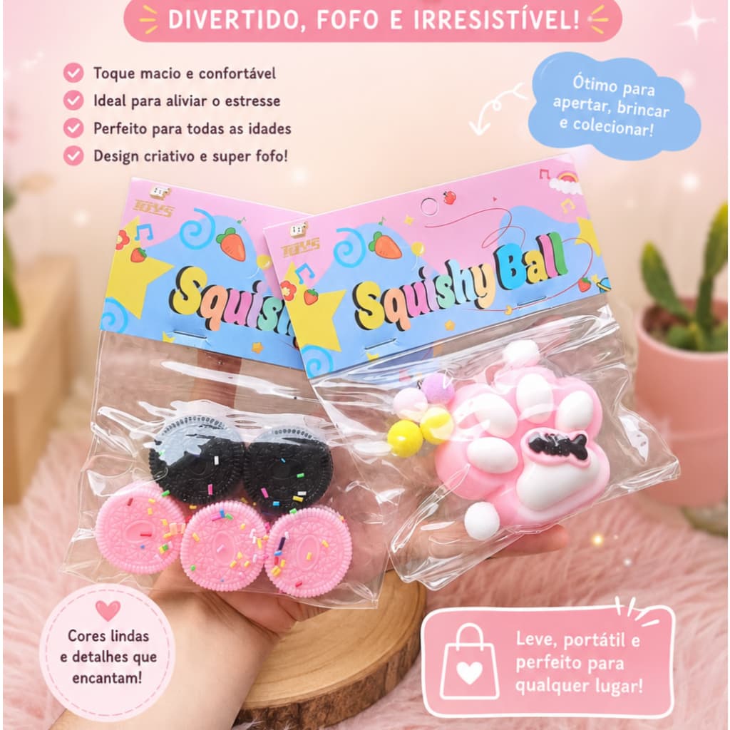 Squishy Ball Antiestresse Patinha e Bolacha | Brinquedo Sensorial Fidget Toy