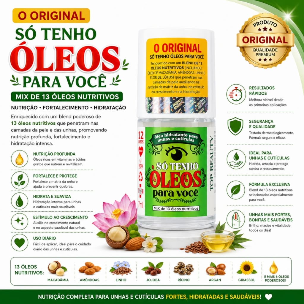 Óleo Para Unhas e Cutículas Top Beauty Só Tenho Óleos Para Você 7ml Original - Hidratação e Nutrição