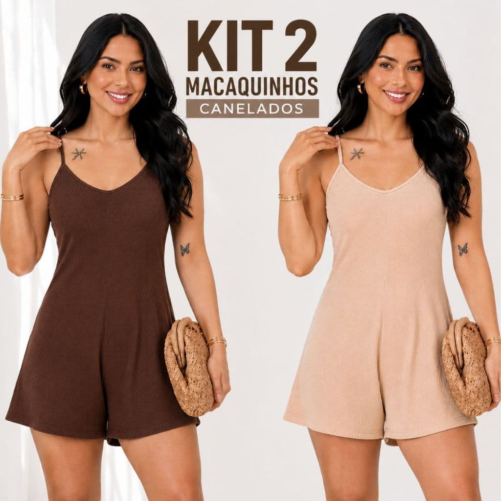 Kit 2 Macaquinho Canelado Feminino Confortavél de Alça curto