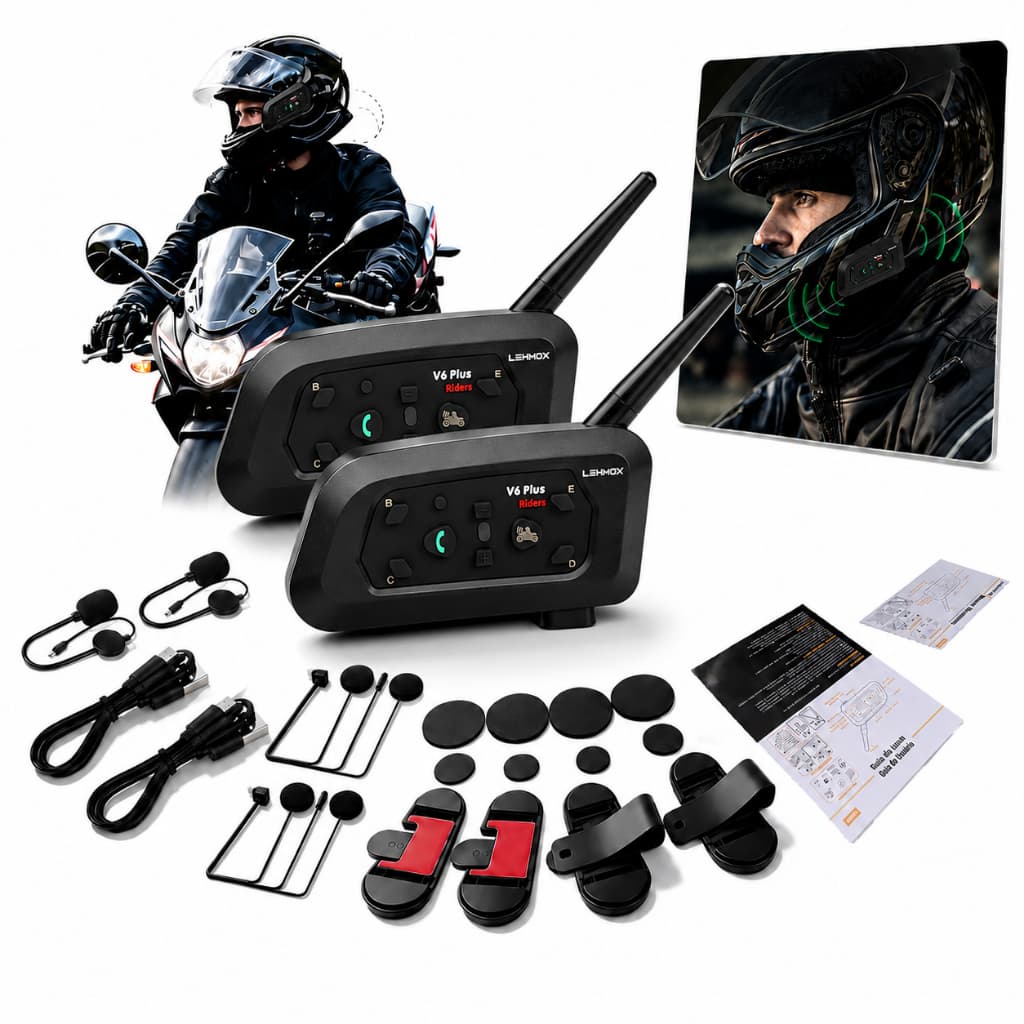 LEHMOX kit 19 pcs V6 PLUS Intercom PLUS Bluetooth Motorcycle Helmet Headset With 1200M BT Intercom For 6 Pilot