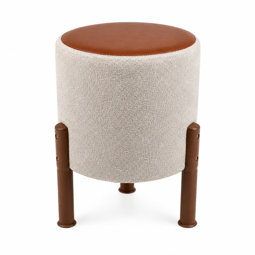 Puff Luxo Decorativo Premium Tecido Bouclé com Assento em Courino