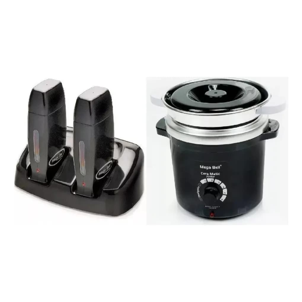 Termocera Panela Depilação 400g c/ Refil PRETO + Base Dupla c/ 2 Rollon PRETO Mega Bell