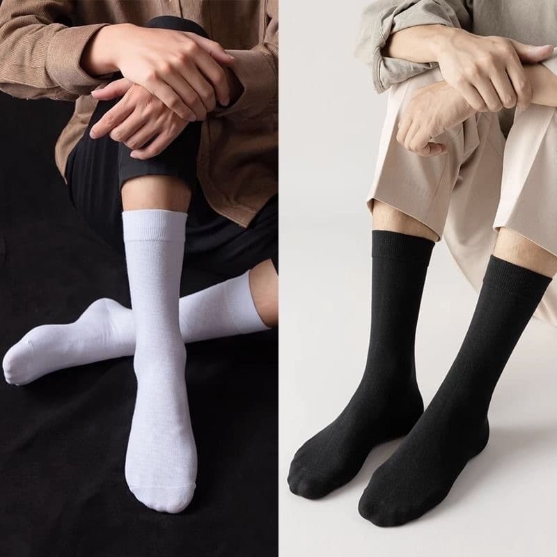 Meia Social Masculina Cano Alto em Algodão Lisa para Terno Sapato Social Casamento Trabalho Preto Branco Tam 40-45