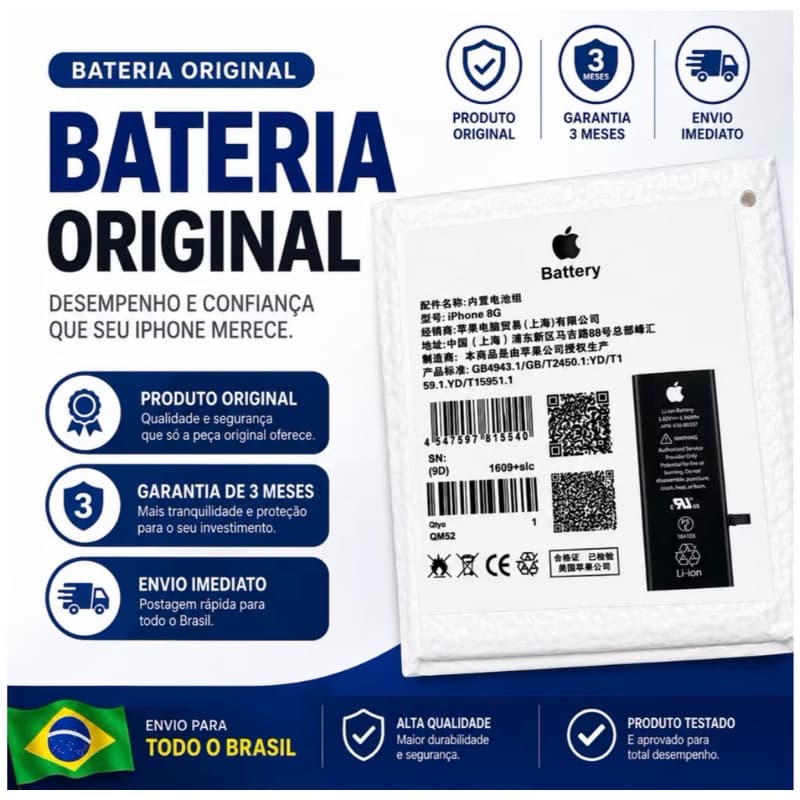 Bateria para iPhone 8 Original Lacrada 100% Saúde