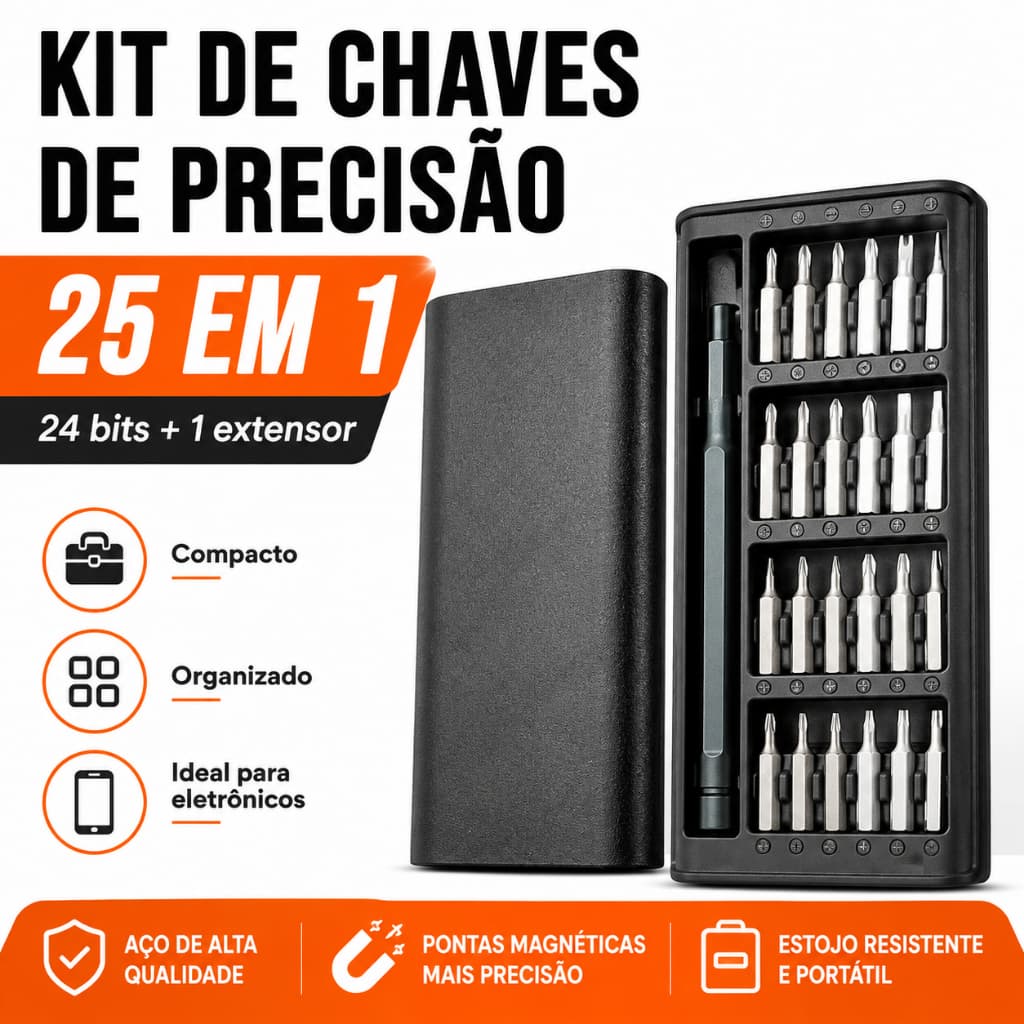 Kit Chave de Precisão 25 em 1 com 24 Bits e Extensor para Celular Notebook Eletrônicos