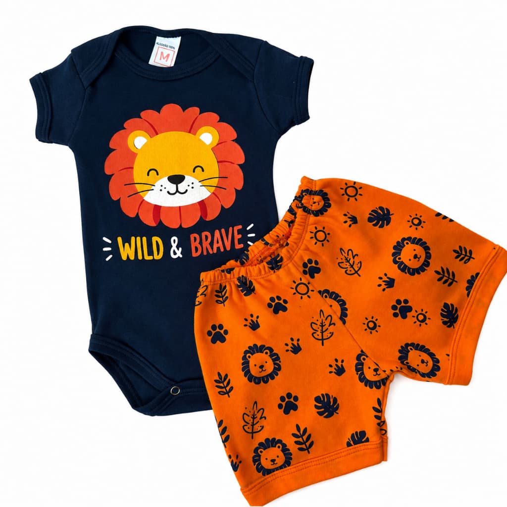 Conjunto Infantil Bebê Masculino (Body +Short) Suedine 100% Algodão