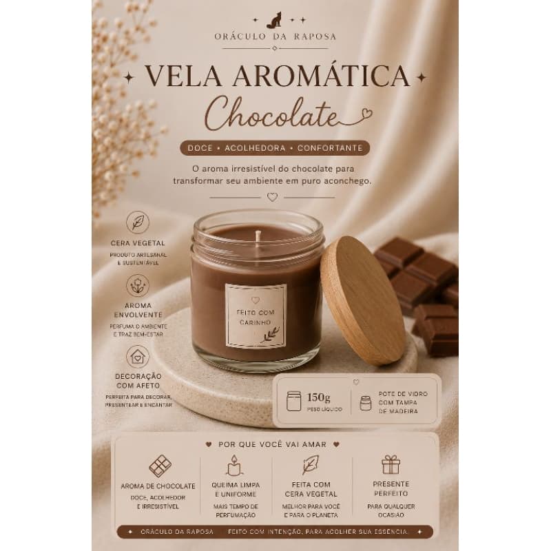 Vela Aromática de Chocolate 150g | Aroma Intenso e Aconchegante | Ideal para Presente
