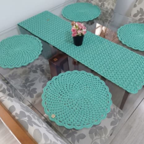 Jogo de Mesa Posta 4 Peças 6 peças Crochê simples tradicional kits