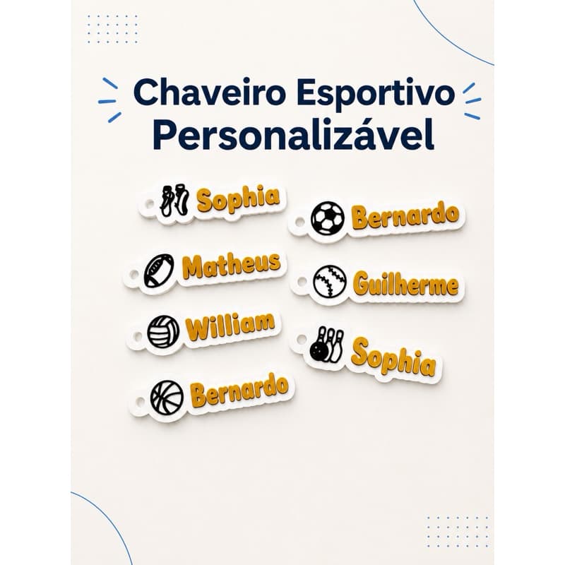 Chaveiro Esportivo Personalizado com Nome – Futebol, Vôlei, Basquete e Mais