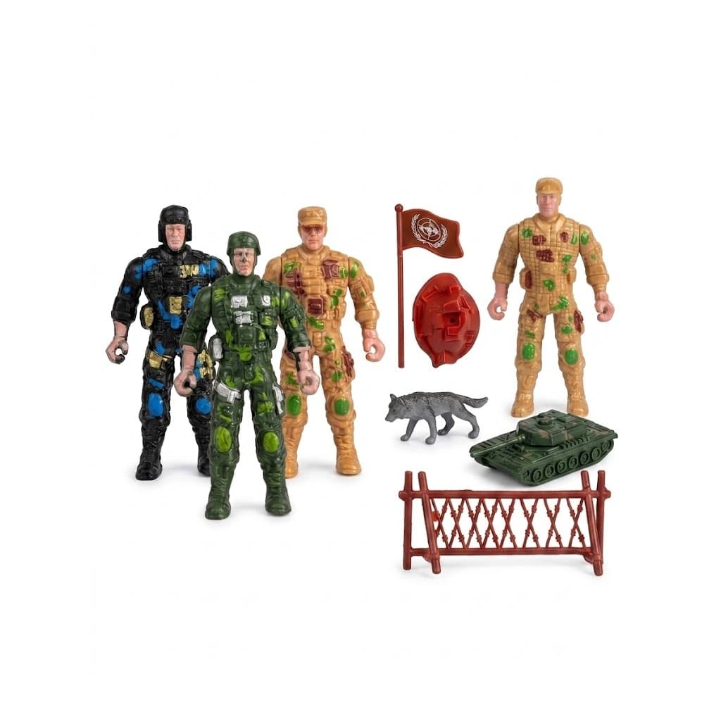 Pack Bonecos Soldados Militares de Brinquedo Exército Com Tanque de Guerra e Acessórios Soldadinhos