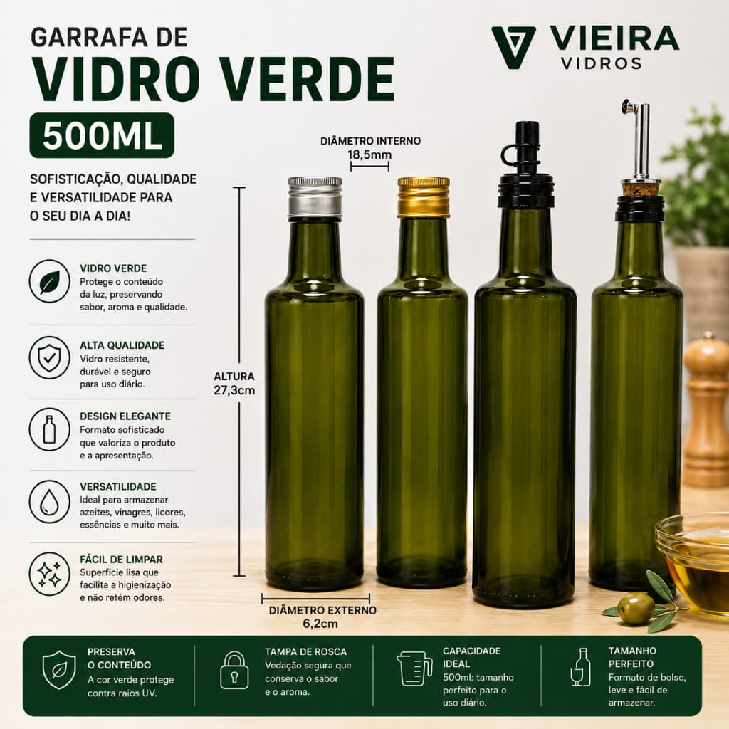Garrafas de Vidro Verde para Azeite 500ml