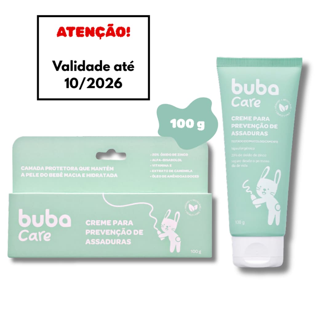 Creme Para Prevenção de Assaduras 100g Buba Care | Pomada Hipoalergênica e Vegana c/ Óxido de Zinco