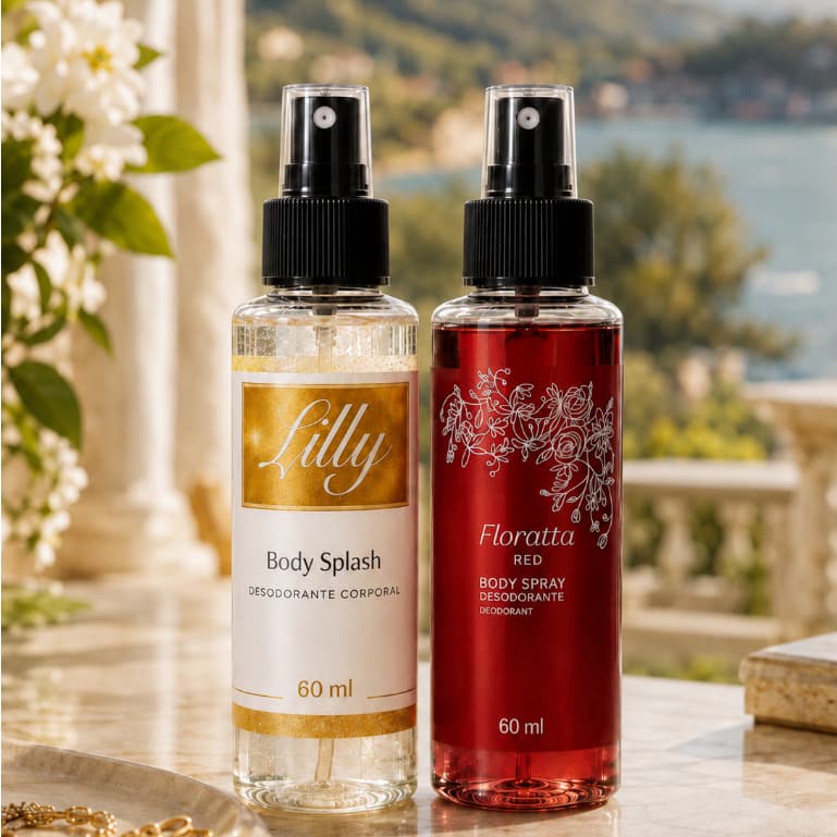 Kit 2 Body Splash Feminino Lilly e Floratta Red 60ml Perfume Feminino Deo Colônia Presente Fragrância Doce Marcante Chic
