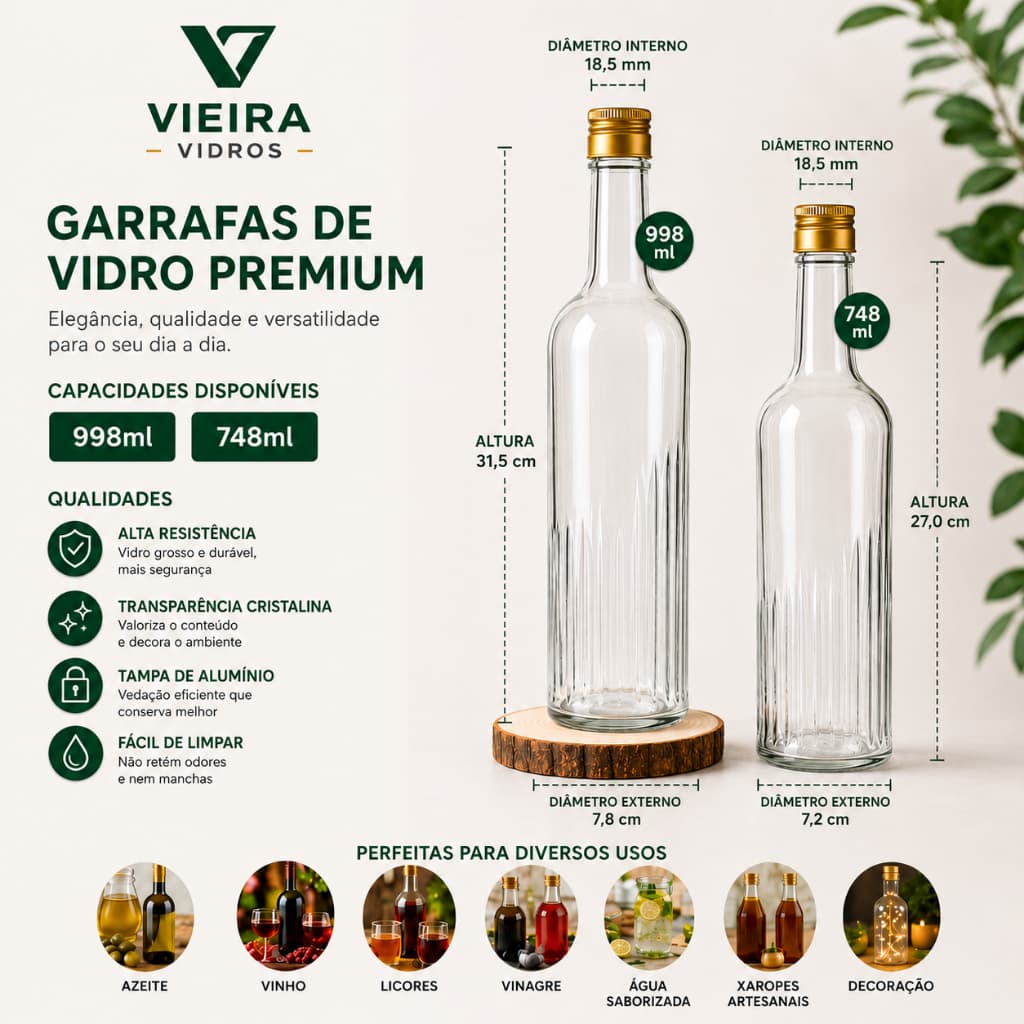 KIT 02/04 Garrafas de Vidro Detalhadas 998ml  + TAMPA DOSADOR- Licores, Água e Decoração.