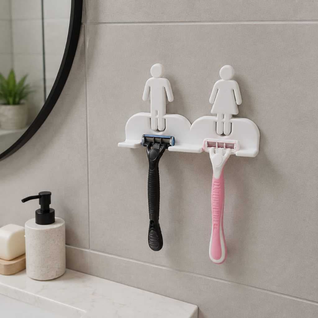 Porta Prestobarba Duplo Casal - Suporte de Parede Masculino e Feminino
