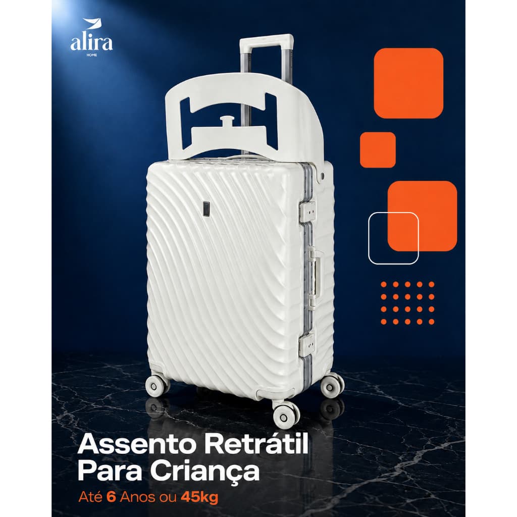 Mala de Viagem Grande ABS Rígida com Assento Cadeirinha Infantil Suporta 45kg Rodas 360