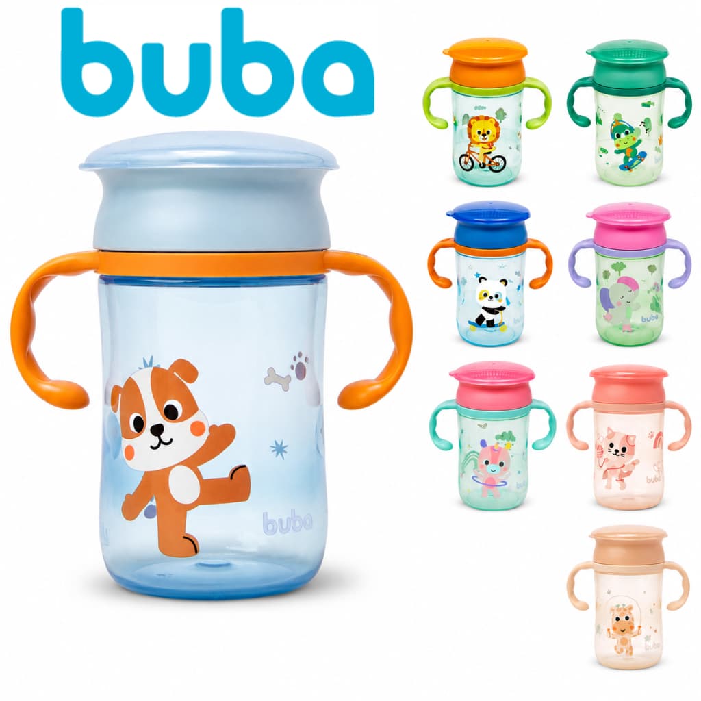 Copo Infantil Treinamento Para Bebê 360º Com Alça Removível Antivazamento Silicone Buba Super Macio