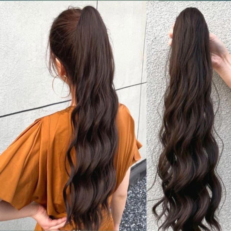 Extensão Cabelo Rabo de Cavalo Castanho Claro com Velcro - Fibra Humanizada 65cm de Comprimento