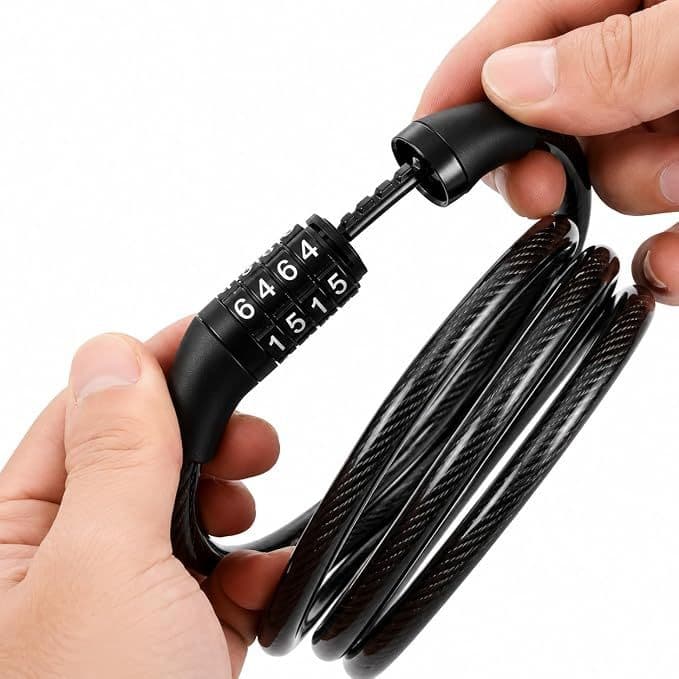 Cadeado para Bicicleta com Senha - Trava Numérica 1 Metro Bike Moto Preto | Cabo de Aço Flexível; Revestimento em PVC