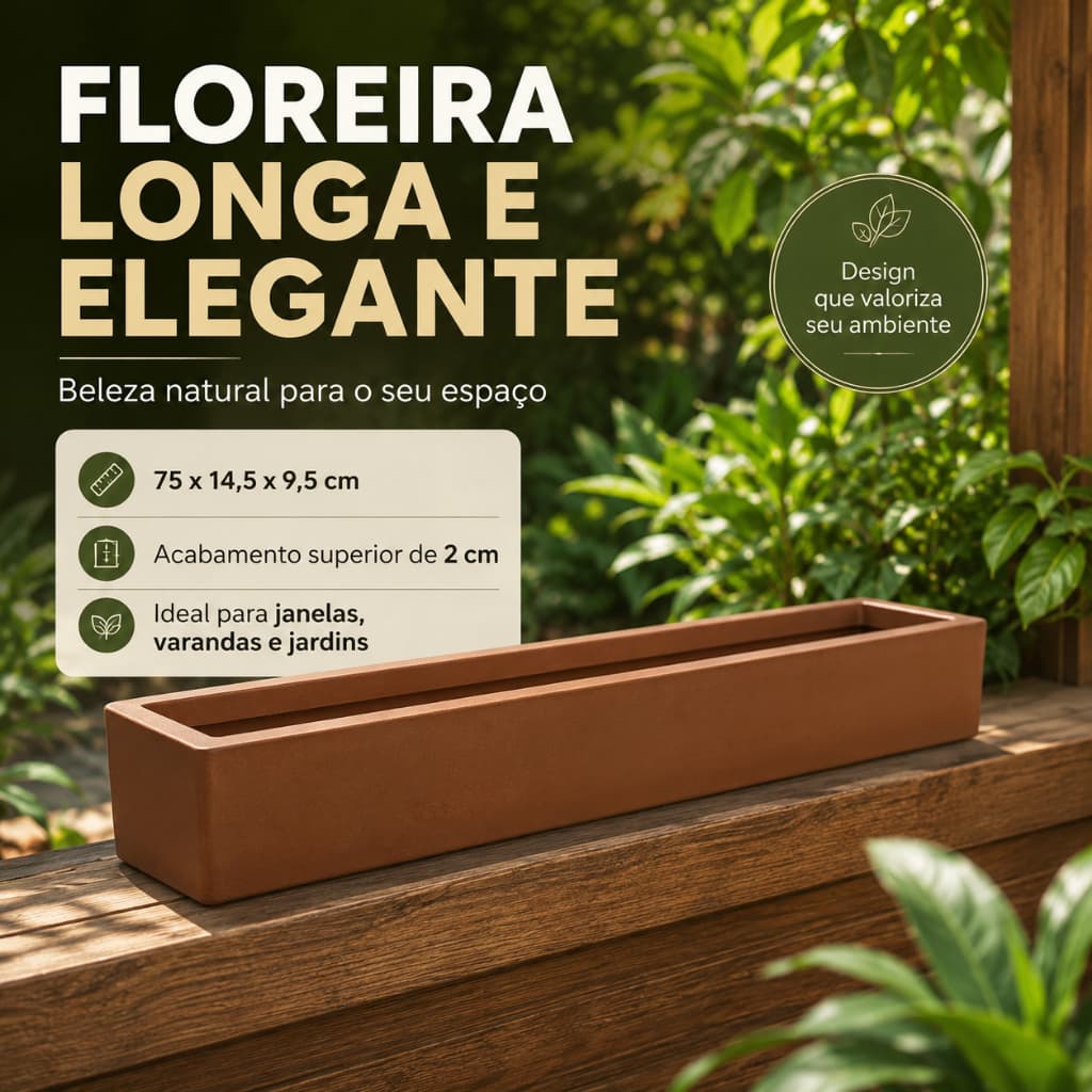 Floreira Vaso Jardineira gigante 80cm Plantas Mudas flores 10 Litros retangular resistente