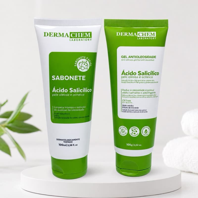 Kit Antioleosidade Dermachem | Ácido Salicílico Sabonete Facial + Gel Facial | Pele Oleosa com Acne e Cravos