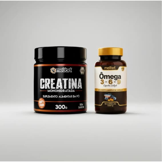 Kit Creatina Pura 300g E Ômega 3 6 9 Melfort 60 Cápsulas