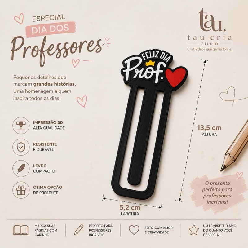 Marcador de Página Dia dos Professores | Presente para Professor e Professora | Feliz Dia Prof