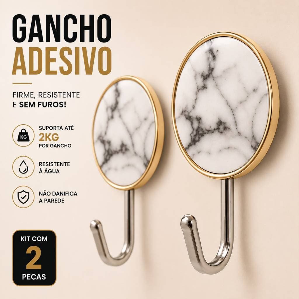 Gancho Adesivo de Parede Sem Furar Resistente Kit 2 Peças