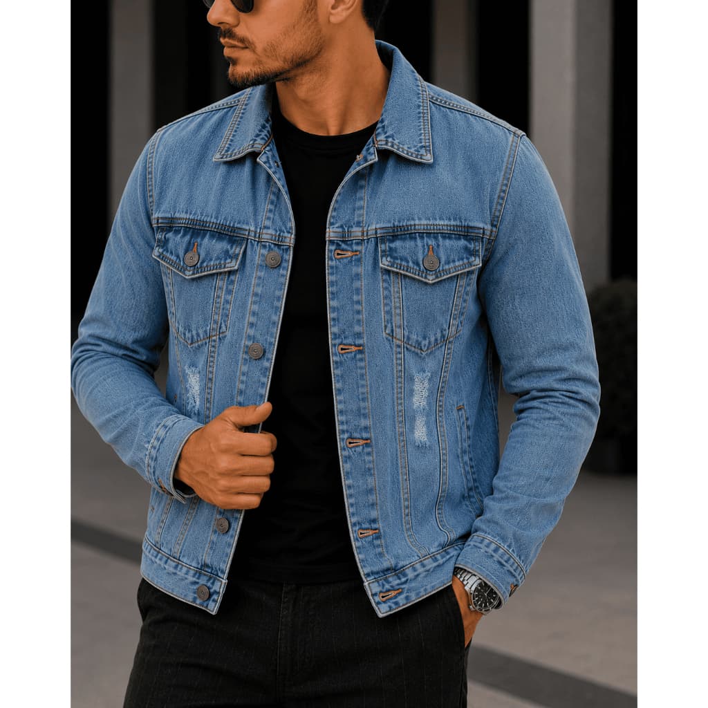 Jaqueta Jeans Masculina Clássica Cintura Ajustada Casual Garantindo Toque Moderno Elegante P - GG