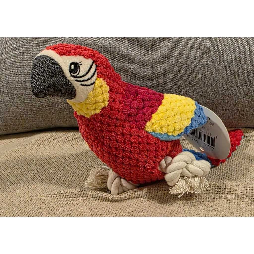 Brinquedo Papagaio de Pelúcia para Pet com Cordas e Apito Mordedor Interativo para Cães - Pássaro Pet.