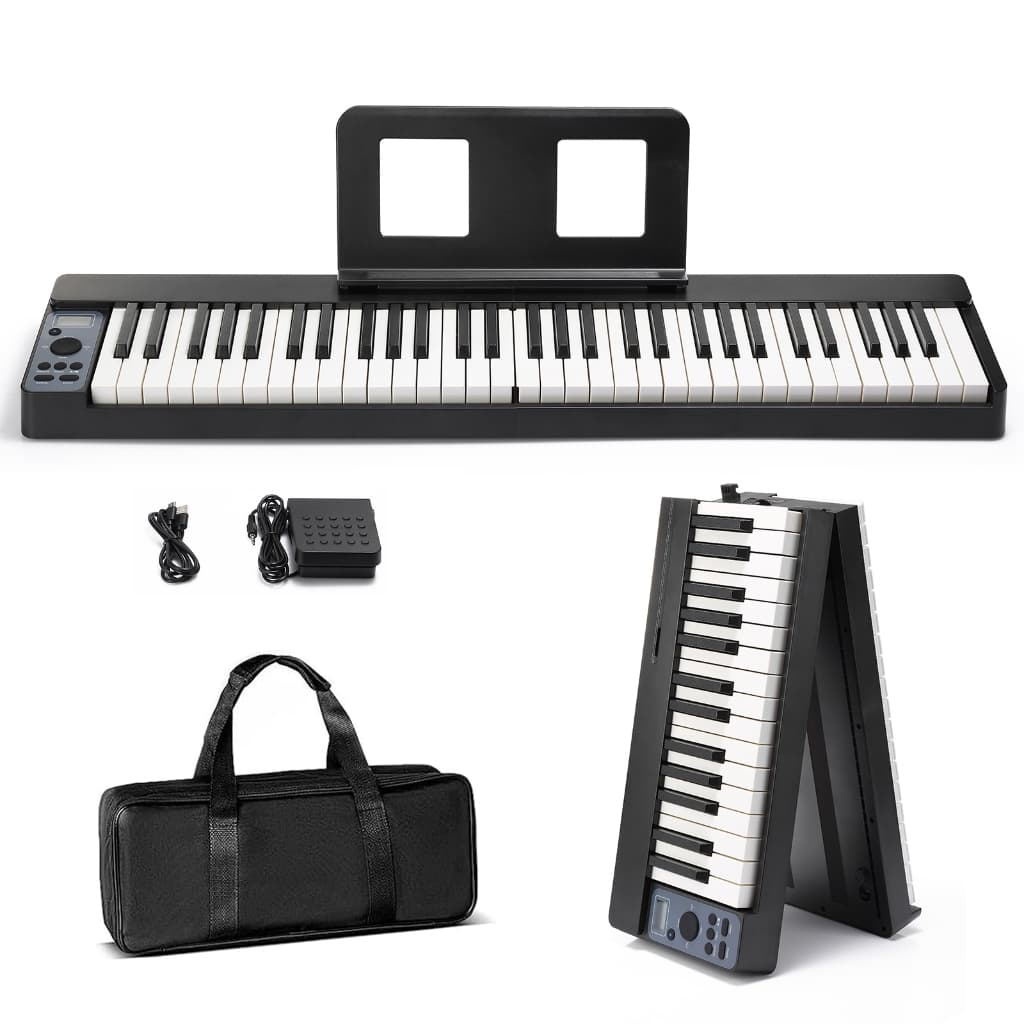 Teclado Musical Dobrável 61 Teclas Piano Digital Eletrônico Portátil Suporte Partitura Estudo Iniciante