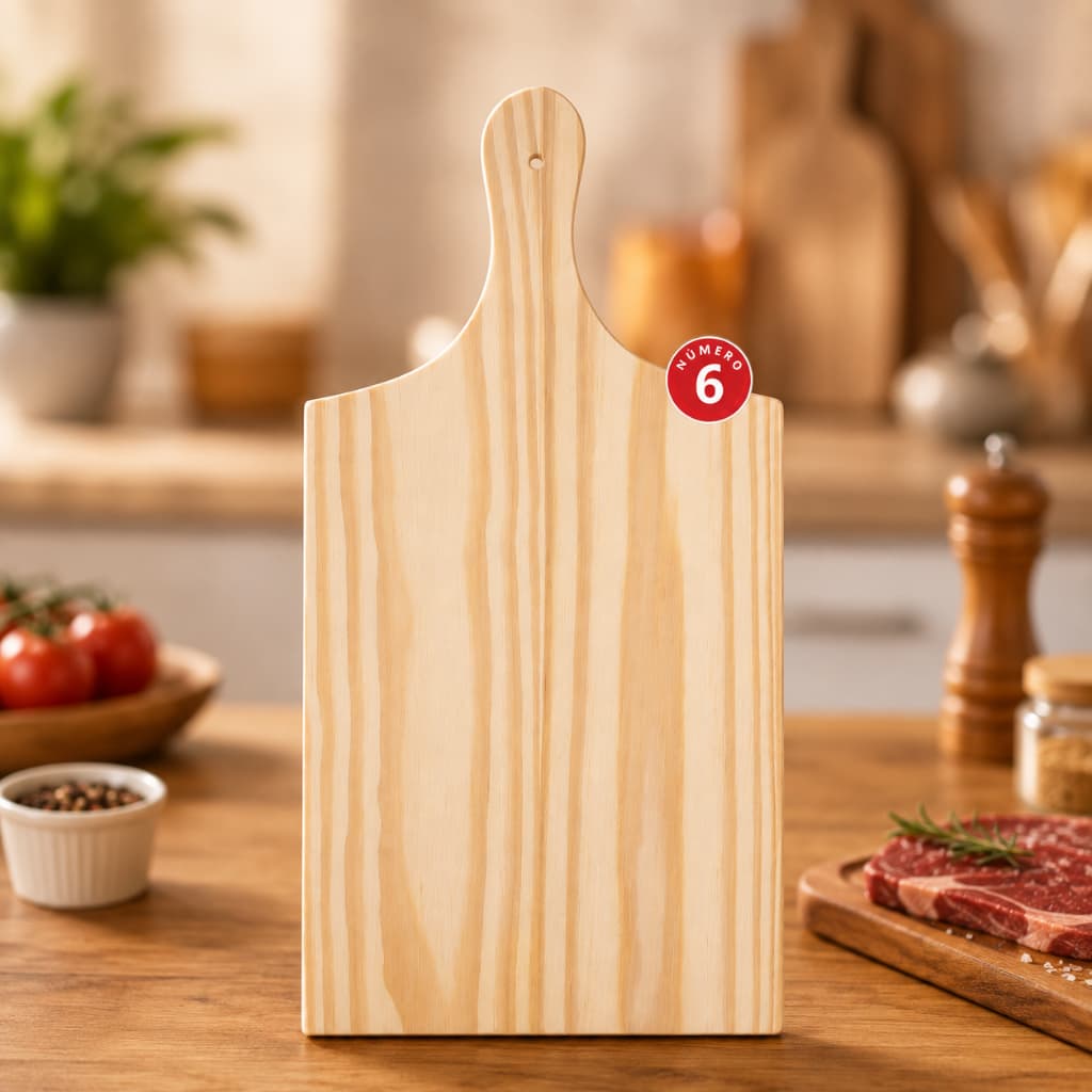 Tábua de Carne Madeira 44cm com Cabo Tábua de Corte Petisqueira Churrasco Cozinha Servir Frios
