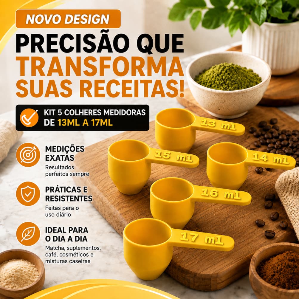 Kit 5 Colheres Medidoras de Precisão 13ml a 17ml - Ideal para Matcha, Suplementos, Café, Cosméticos e Misturas Caseiras