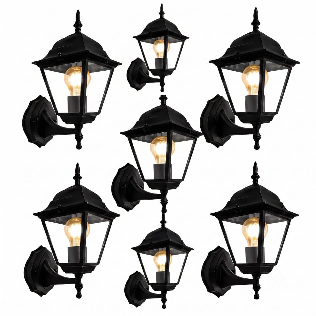 Kit 7 Arandelas Luminária Ponente Para Área Externa E Interna Jardim Muro Fachada Garagem Estilo Clássico Vintage E27
