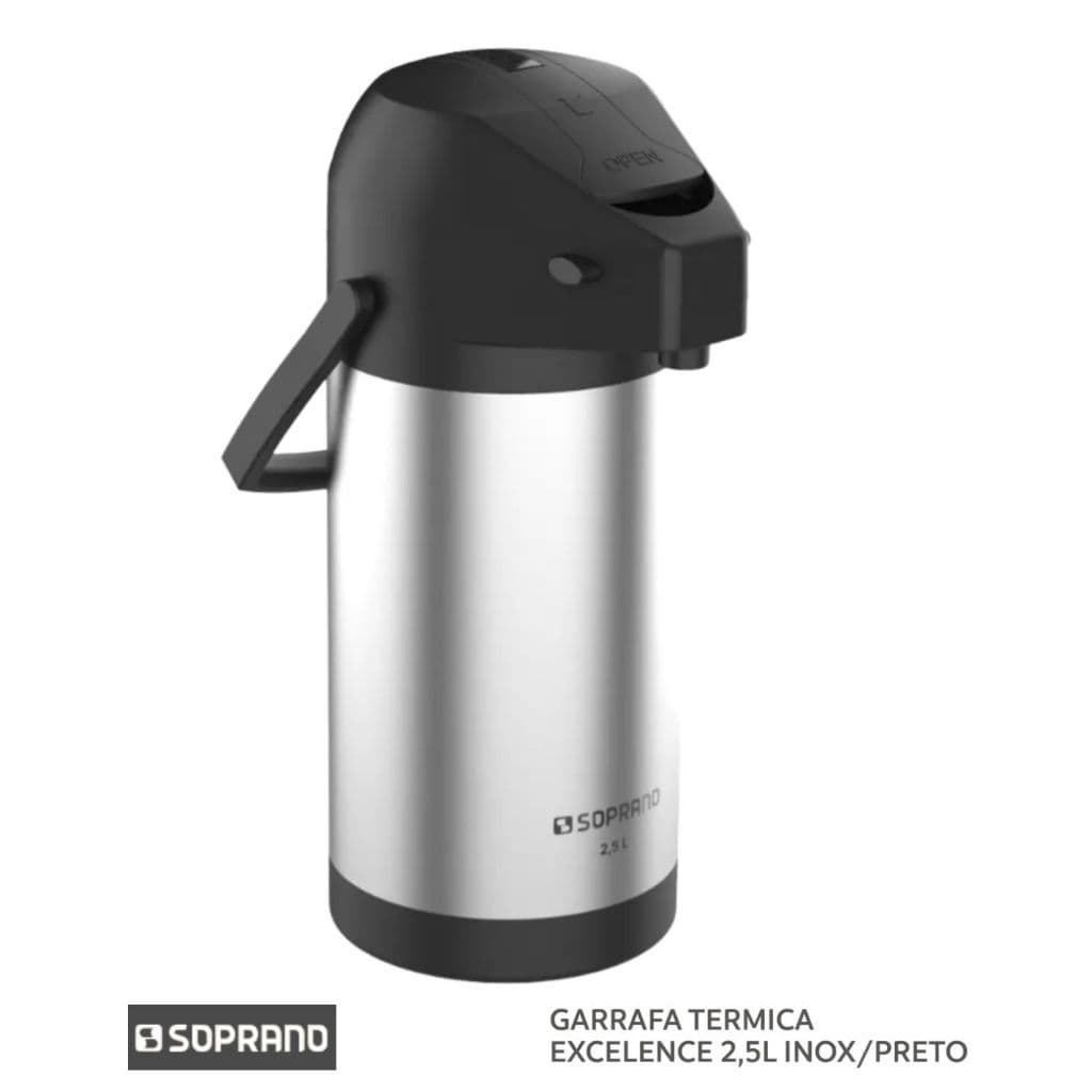 GARRAFA TERMICA EXCELENCE 2,5L INOX/PRETO - 8 horas gelada 12 horas quente