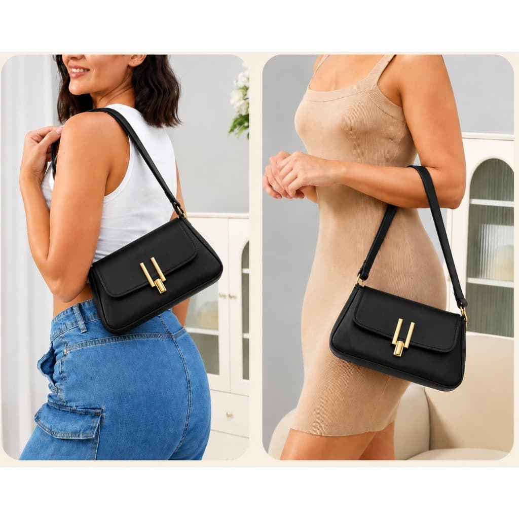 Bolsa de ombro feminina com alça fixa, bolsa feminina elegante com couro sintético preto presente