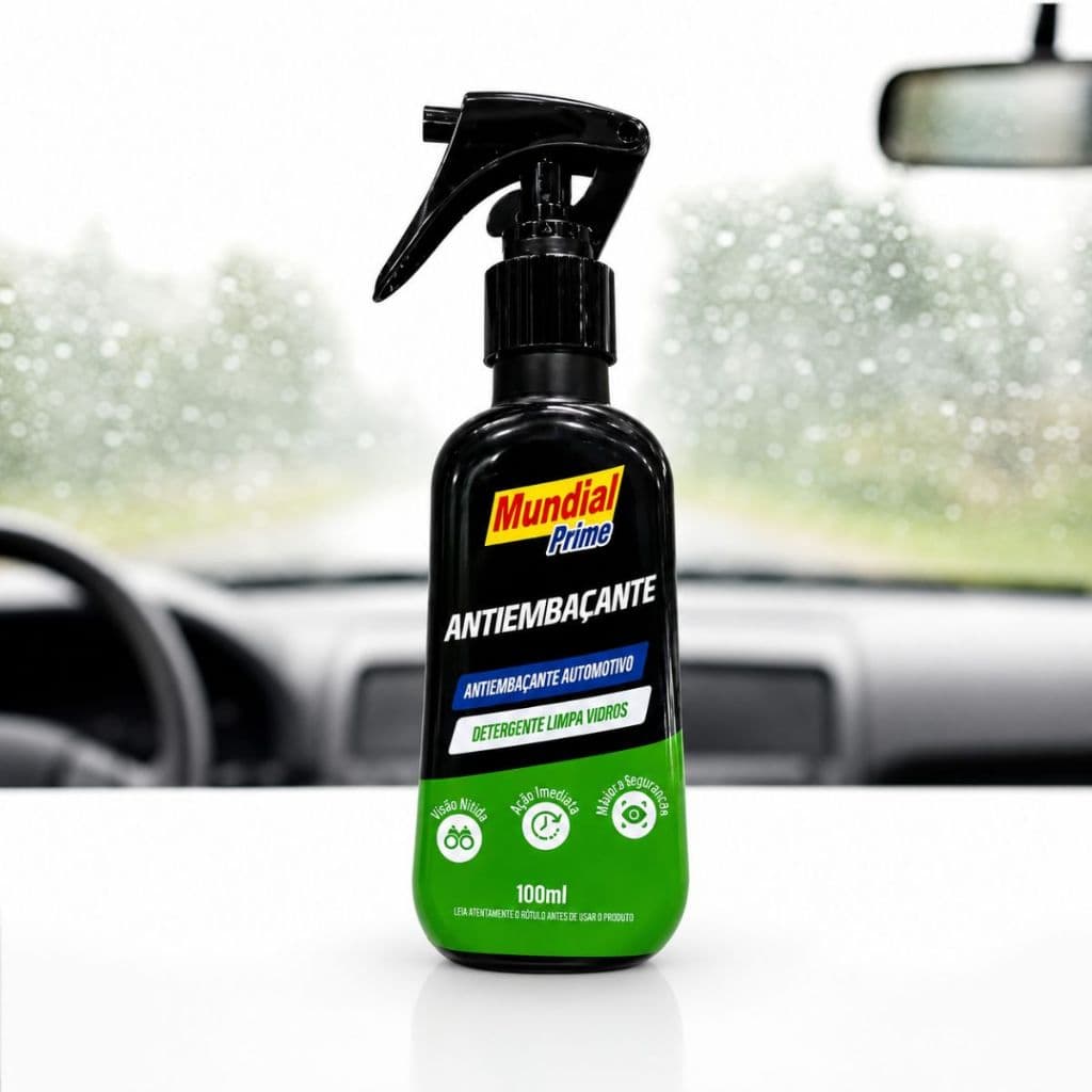 Antiembaçante Automotivo Spray 100ml Mundial Prime Limpa Vidros Remove Embaçamento e Melhora a Visibilidade