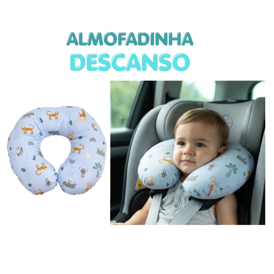 Almofada de Pescoço Infantil Bebe Travesseiro para Viagem Confortável 100% Algodão